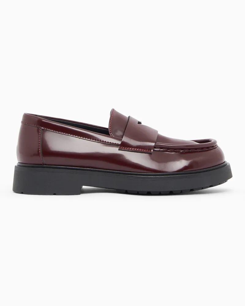 Emporio Armani Penny-Loafer mit glänzendem Finish und robuster Gummisohle Burgunderrot