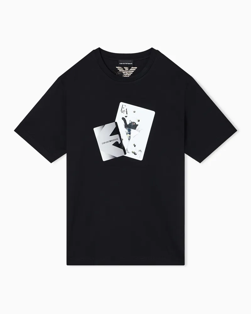Emporio Armani ASV T-Shirt aus Jersey mit Spielkarten-Print Schwarz
