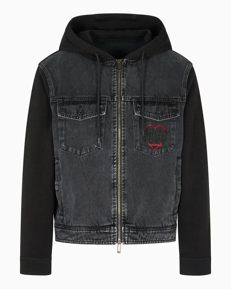 Emporio Armani Blouson aus Denim und Jersey mit Stickerei aus der Sonderkollektion zum Valentinstag Grau