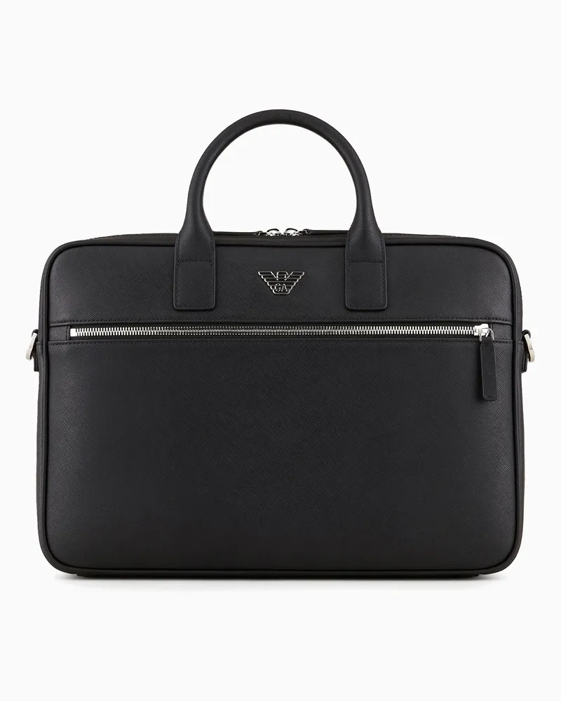 Emporio Armani Wiederaufbereitetes Saffiano-Leder Businesstasche Essential Schwarz
