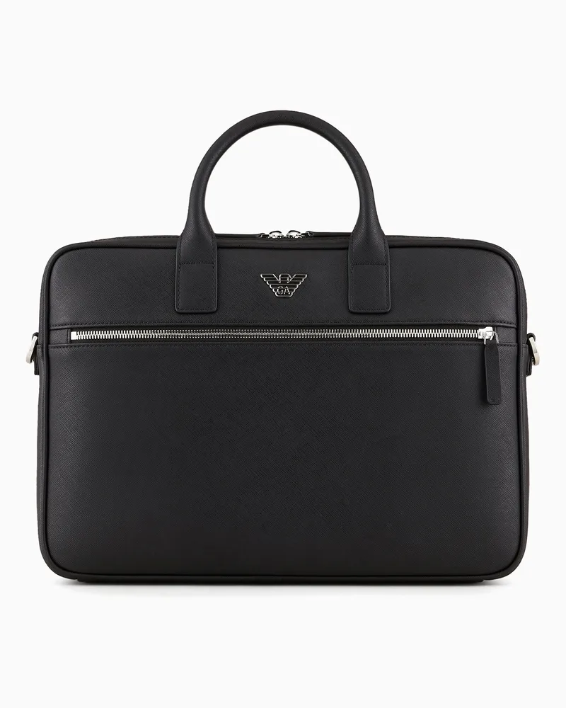 Emporio Armani ASV Businesstasche aus wiederaufbereitetem Saffiano-Leder mit Adler-Plakette Schwarz