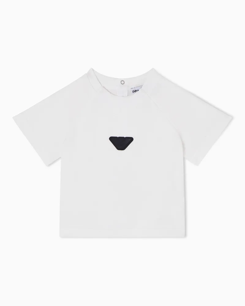 Emporio Armani T-Shirt aus Heavy Jersey mit Mikro-Adler-Aufnäher Weiß