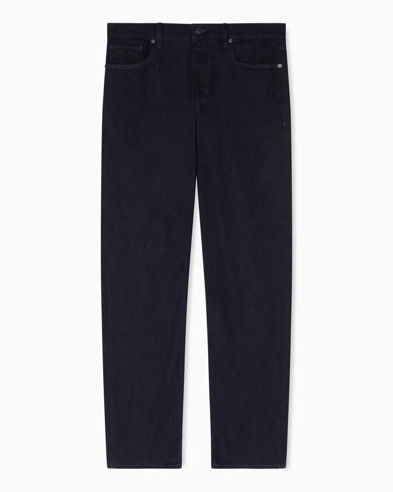 Emporio Armani J76 straight fit jeans in 11.5 oz comfort washed denim Blau