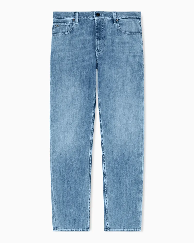 Emporio Armani J76 straight fit jeans in 11.5 oz comfort washed denim Blau