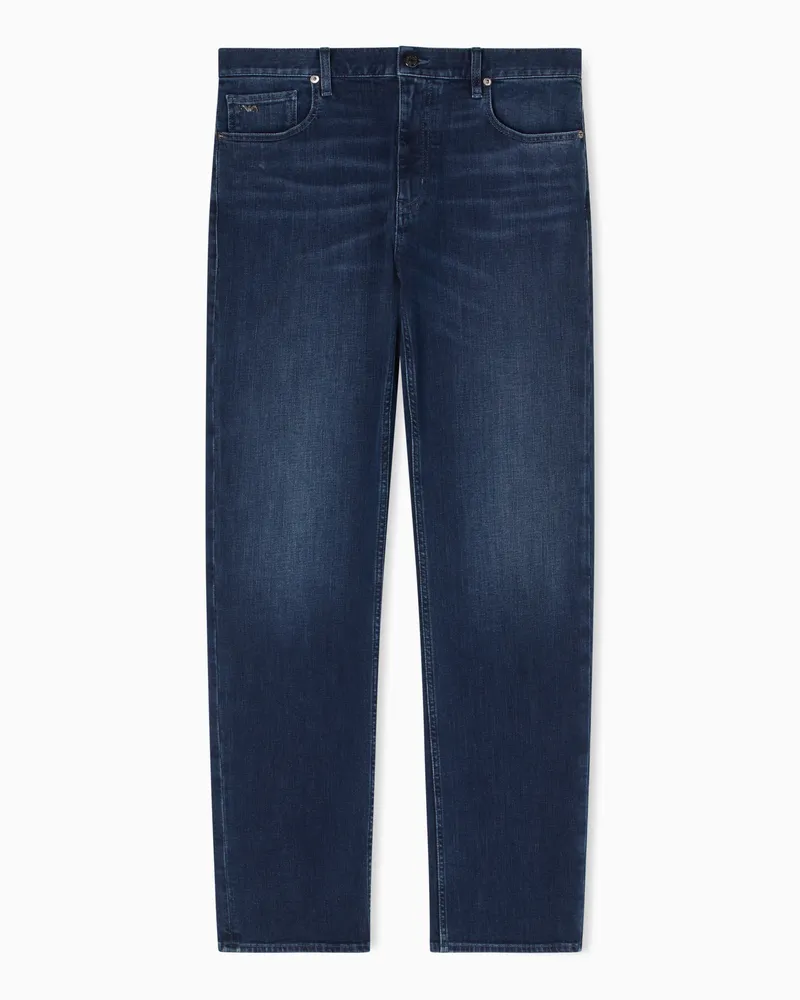Emporio Armani J76 straight fit jeans in 11.5 oz comfort washed denim Blau