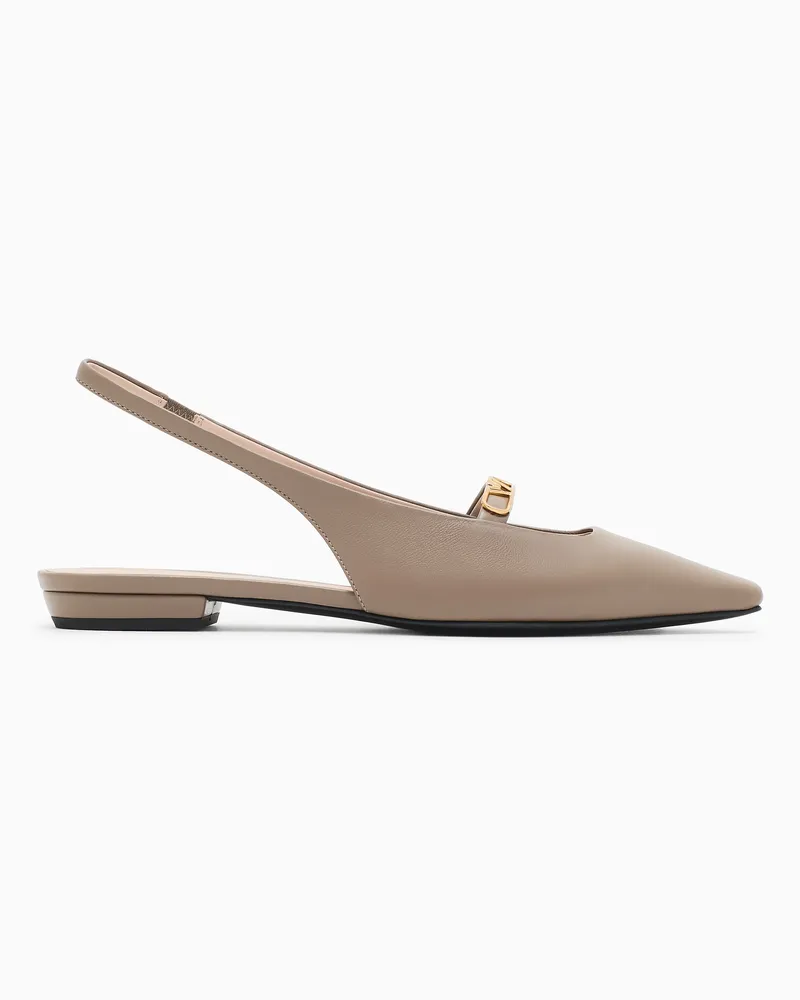 Emporio Armani Slingback-Ballerinas aus Nappa mit Adlerplakette Braun