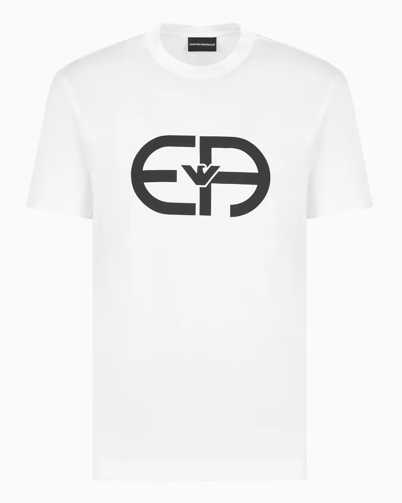 Emporio Armani T-Shirt aus Jersey-Lyocell-Mischung mit Maxi-EA-Logo Weiß