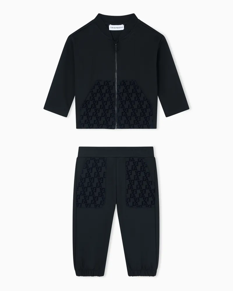 Emporio Armani Trainingsanzug bestehend aus Sweatshirt und Jogginghose, gefertigt aus Jersey-Interlock mit Logo-Flock EA Marineblau