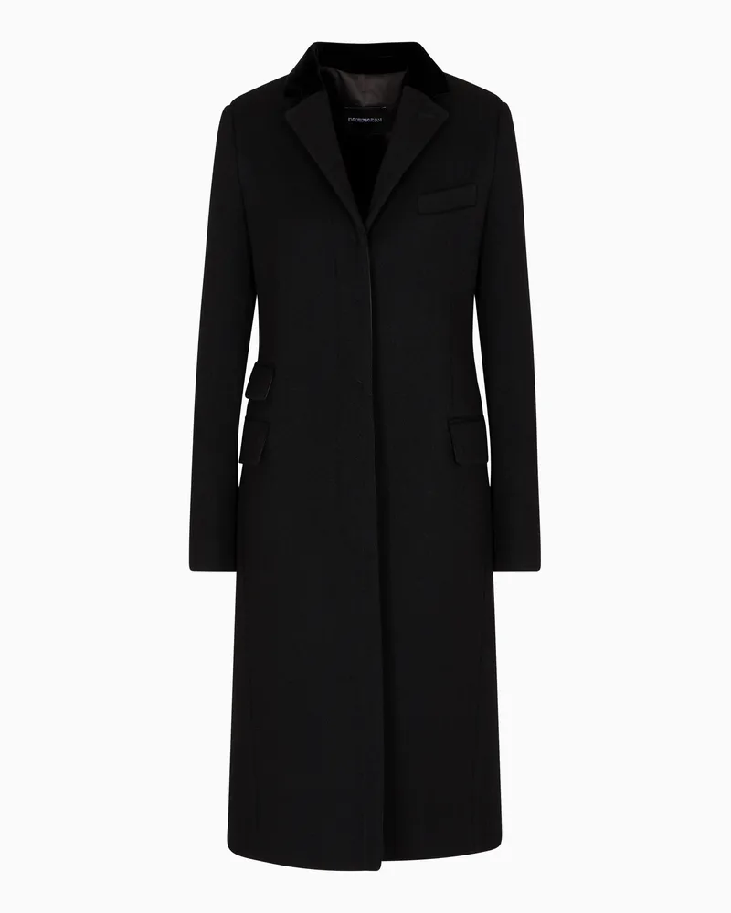 Emporio Armani Mantel aus Kavallerie-Wolle mit Revers Schwarz