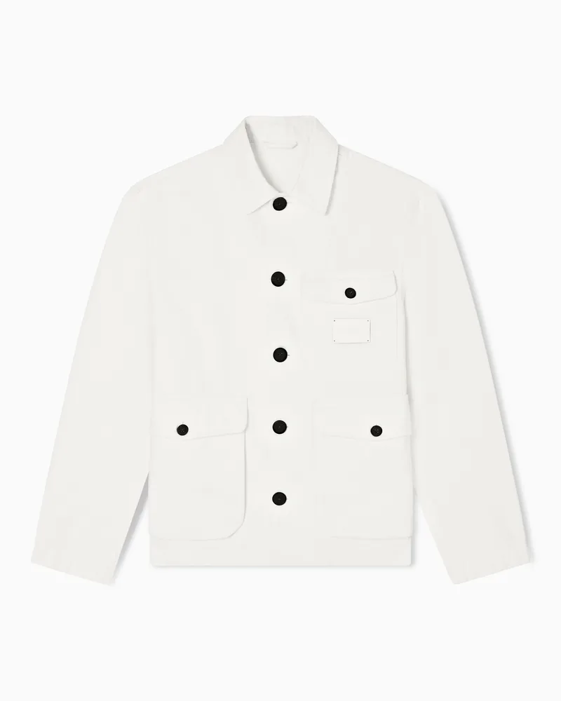 Emporio Armani Twill-Jacke mit Denim-Effekt und Logo-Aufnäher Weiß