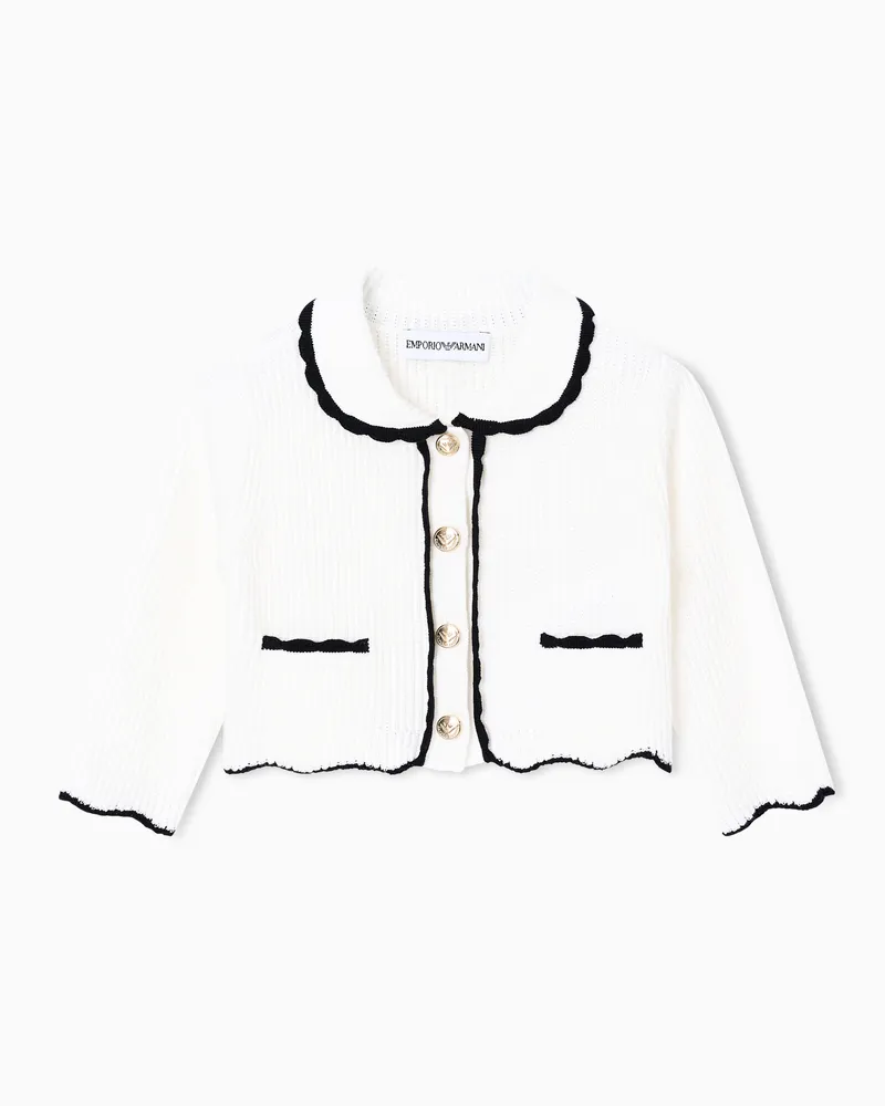 Emporio Armani Cardigan aus Rippenstrick mit goldfarbenen Knöpfen Weiß