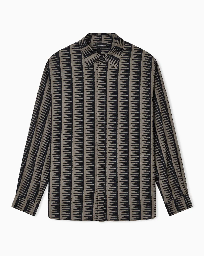 Emporio Armani Comfort-Fit-Hemd aus einer Lyocell-Mischung mit durchgängigem Print Blau
