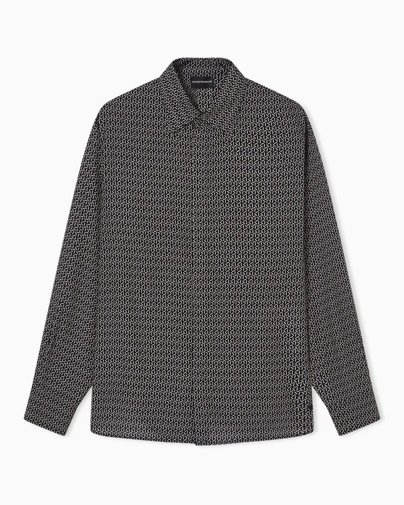 Emporio Armani Comfort-Fit-Hemd aus einer Lyocell-Mischung mit durchgängigem Print Blau