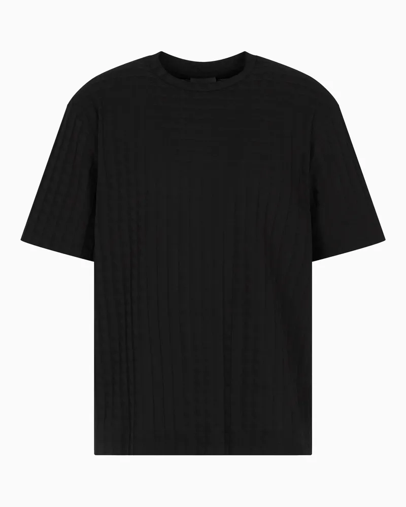 Emporio Armani ASV T-Shirt aus Jersey in Jacquard-Stoff-Verarbeitung mit sich wiederholendem Adler-Muster Schwarz