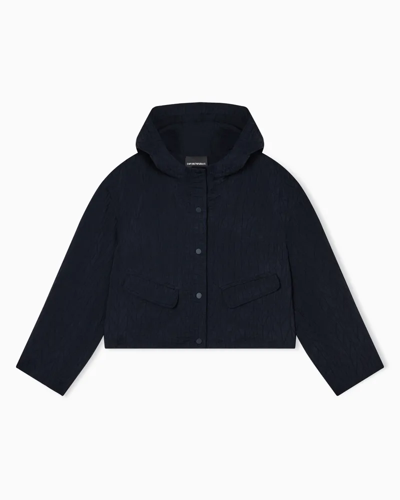 Emporio Armani Blouson aus Cupro-Jacquard-Mischung mit Kapuze und Makro-Fischgratmuster Blau
