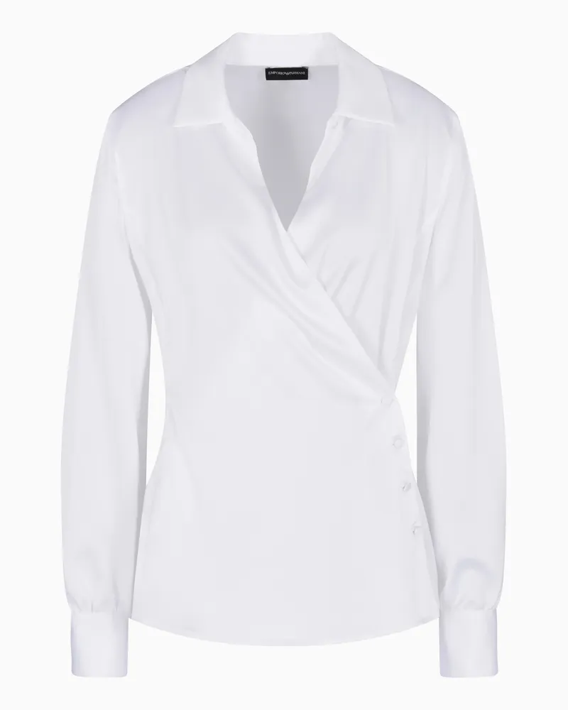Emporio Armani Bluse mit Wickelverschluss, gefertigt aus Satin-Crêpe Weiß
