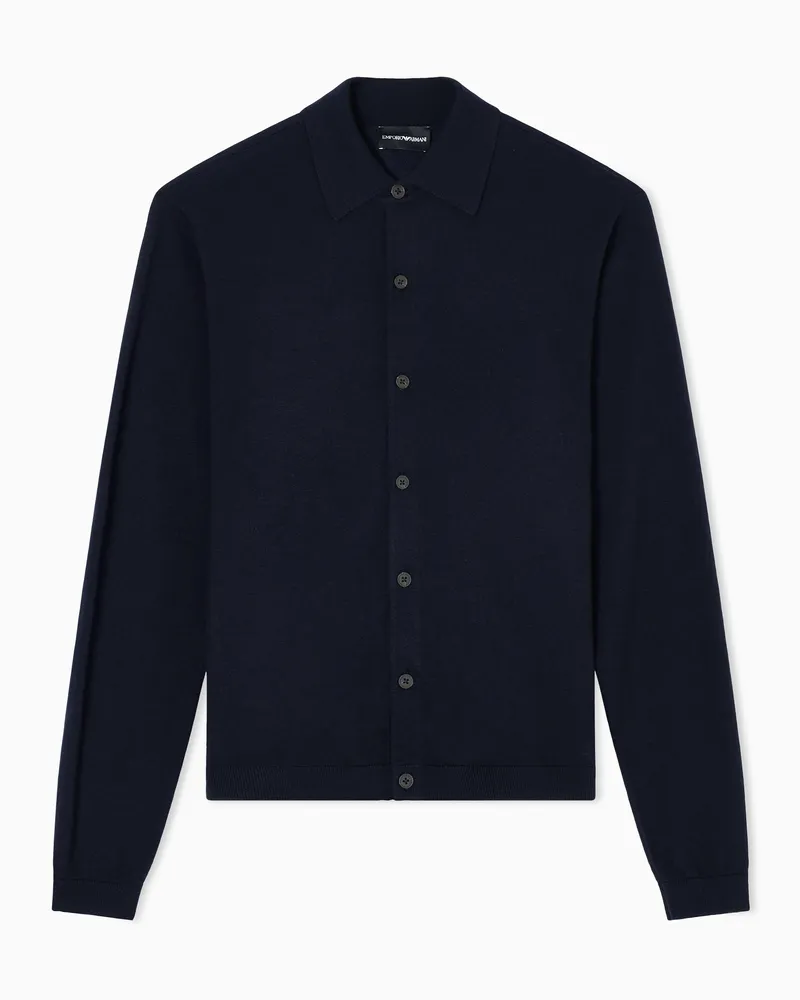 Emporio Armani Travel Essential Cardigan aus glatt gestrickter Schurwolle Travel Essential Marineblau
