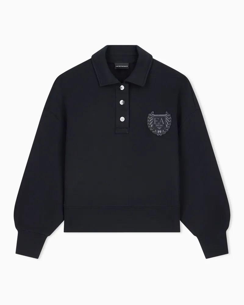 Emporio Armani Overfit Poloshirt aus Doppeljersey mit Druckknopfleiste Schwarz