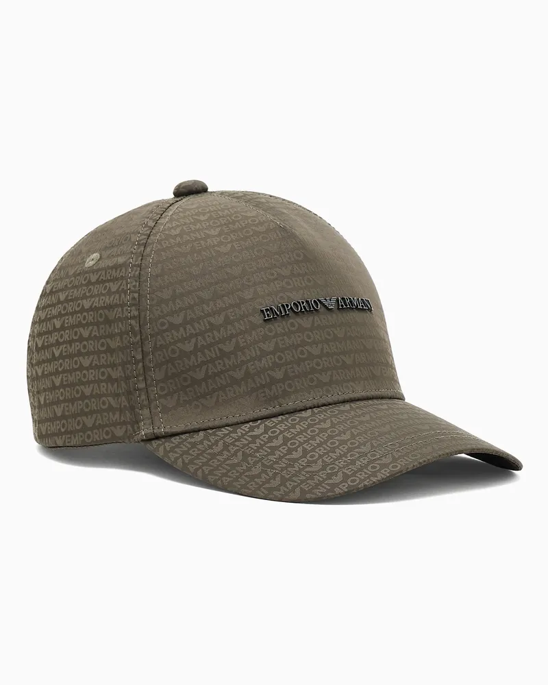 Emporio Armani Baseballcap aus Nylon mit durchgehendem Logo-Schriftzug-Jacquard Grün