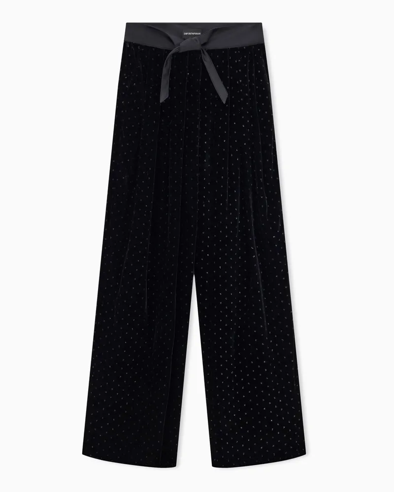 Emporio Armani Ungefütterte Samthose mit Glitzerpunkten und Satinbund Schwarz