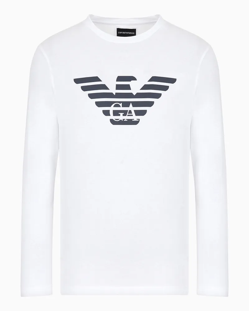 Emporio Armani Pullover aus Pima-Jersey mit Logoprint Weiß