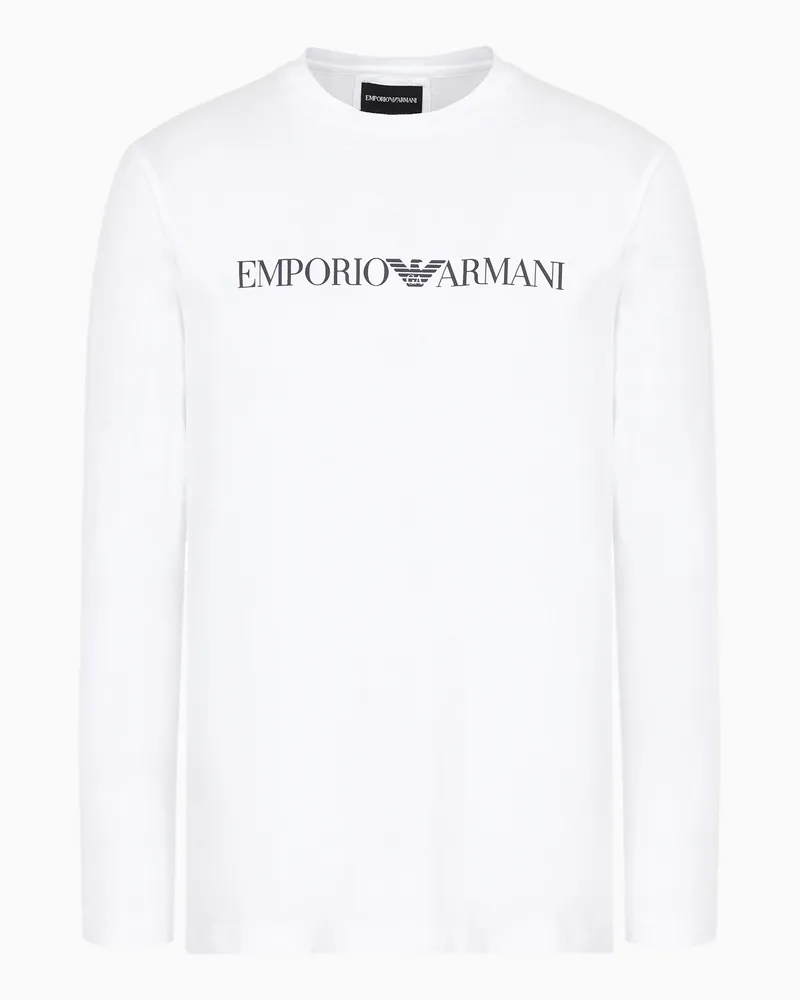 Emporio Armani Pullover aus Pima-Jersey mit Logoprint Weiß