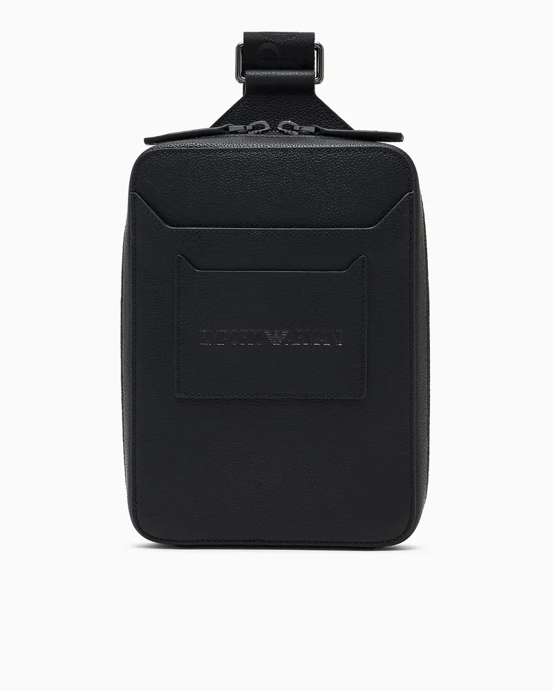 Emporio Armani Mini-Rucksack mit einem Riemen aus getrommeltem Leder Schwarz