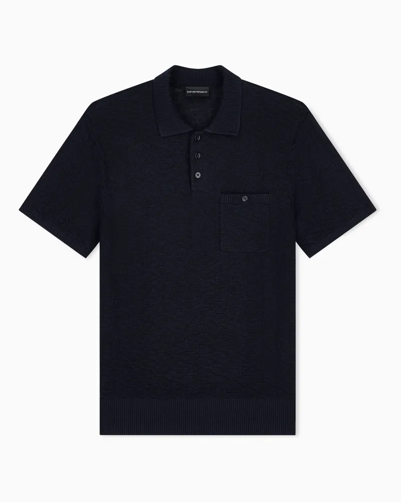 Emporio Armani Poloshirt aus Jacquardgewebe mit 3D-Reliefmuster Marineblau