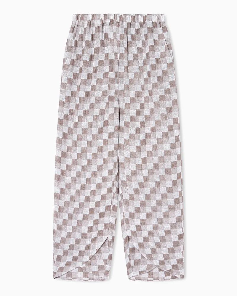 Emporio Armani Check linen gauze trousers Beige