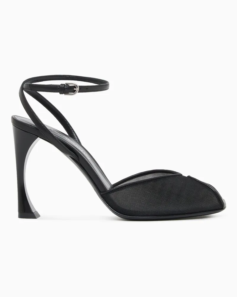Emporio Armani Sandalen aus Mesh mit Absatz und offener Zehenpartie Schwarz
