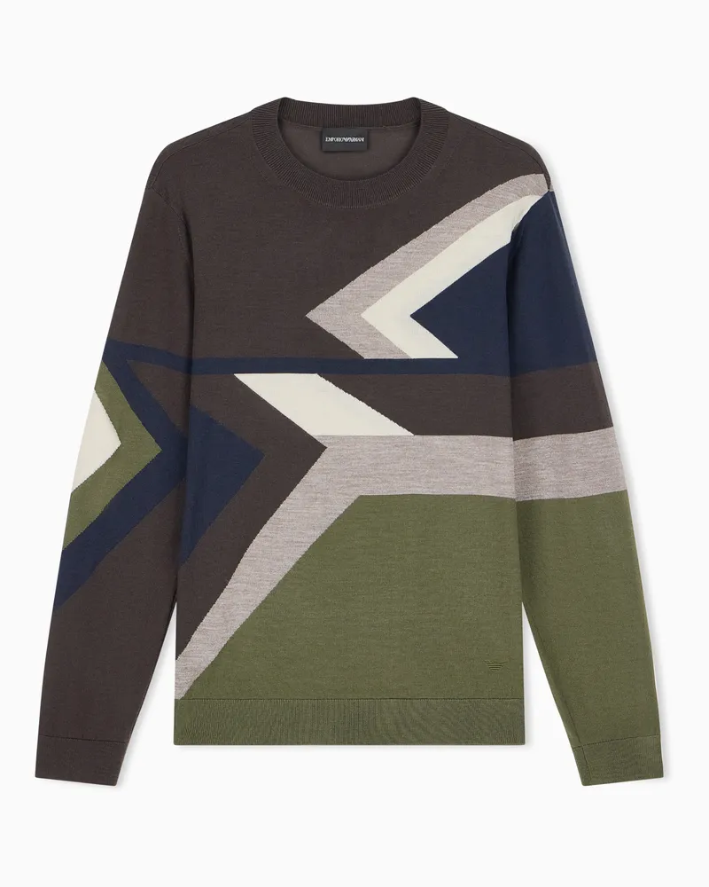 Emporio Armani Pullover Regular Fit aus Schurwolle mit Intarsienmuster Gemustert