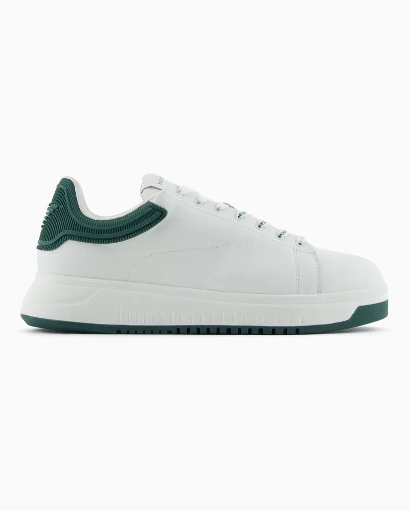 Emporio Armani Sneaker aus Leder mit Fersenteil aus Gummi und profilierter Sohle Weiß