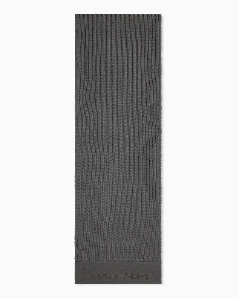 Emporio Armani Schal aus Schurwolle mit Rippstruktur und geprägtem Logo Grau