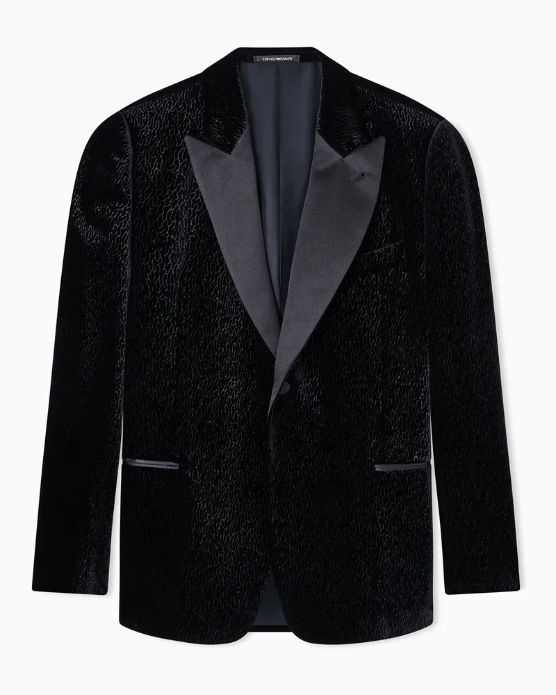 Emporio Armani Smokingjacke aus Samt mit durchgängigem Muster mit Prägung Schwarz