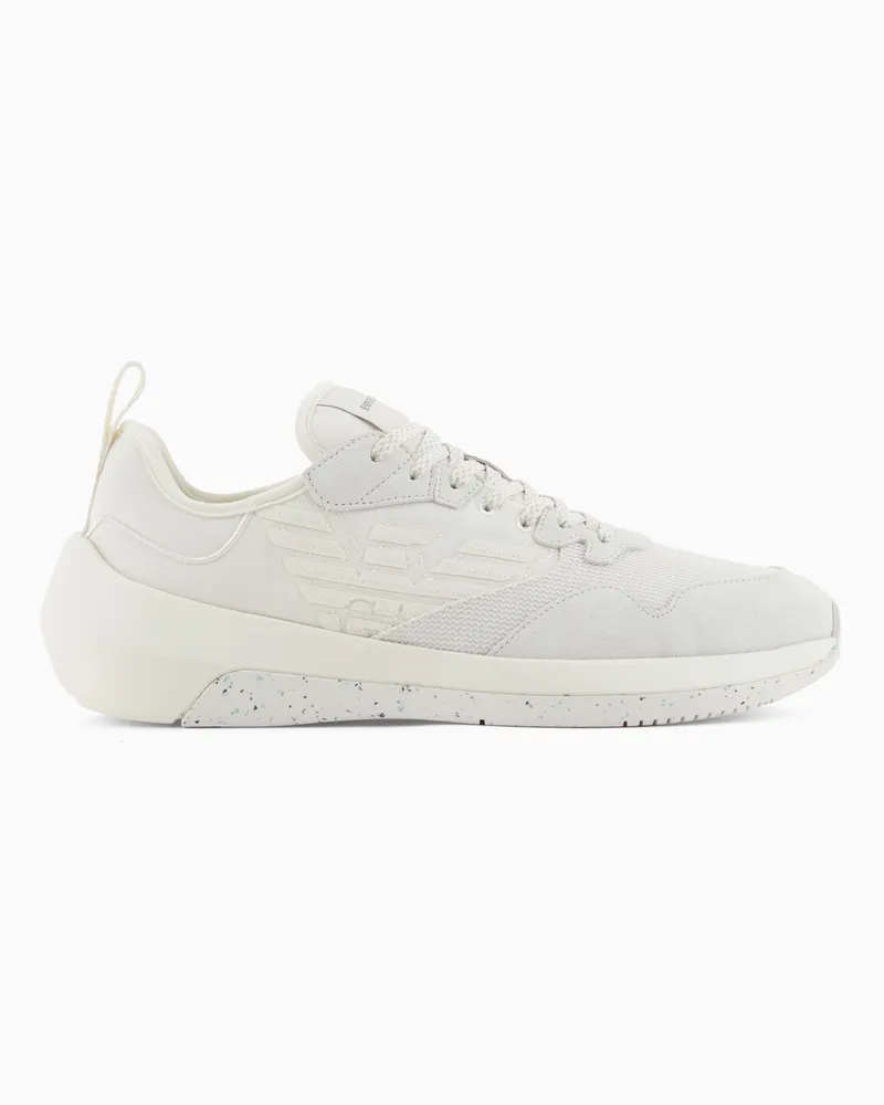Emporio Armani Sneaker aus Nylon mit Details aus Leder und Mesh Weiß