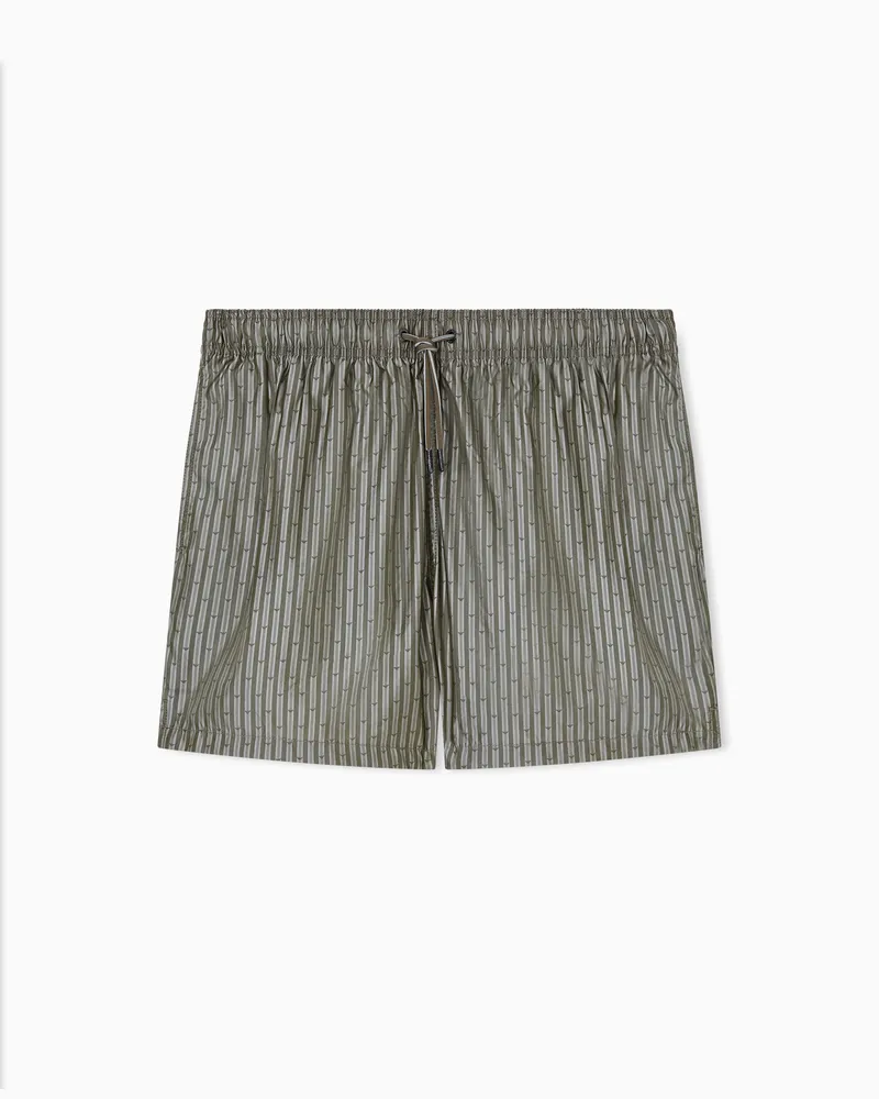 Emporio Armani Badeshorts aus Jacquard-Stoff mit Allover-Logo Grün