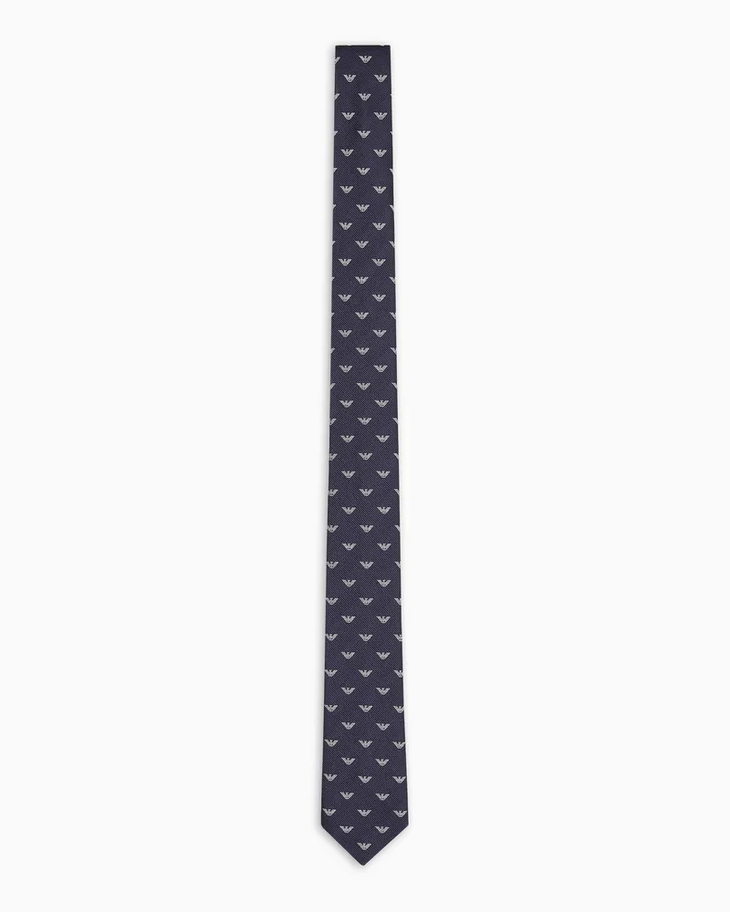 Emporio Armani Krawatte aus reiner Seide mit kleinem Allover-Adlermotiv in Jacquard-Stoff-Verarbeitung Marineblau