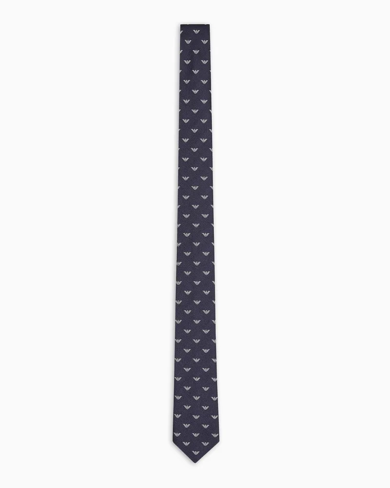 Emporio Armani Krawatte aus reiner Seide mit kleinem Allover-Adlermotiv in Jacquard-Stoff-Verarbeitung Marineblau