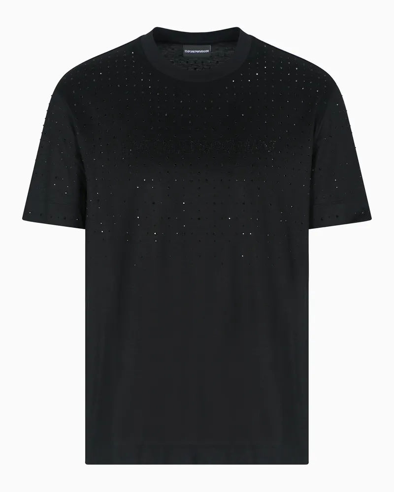 Emporio Armani T-Shirt aus einer Jersey-Lyocell-Mischung mit Strasssteinen der Clubwear-Sonderkollektion Schwarz