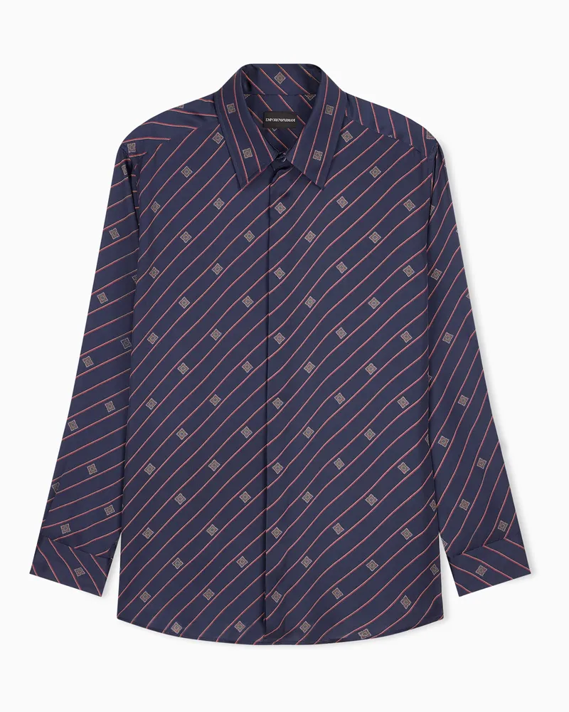 Emporio Armani Hemd mit diagonalem Wappendruck im Regimentsstil Gemustert