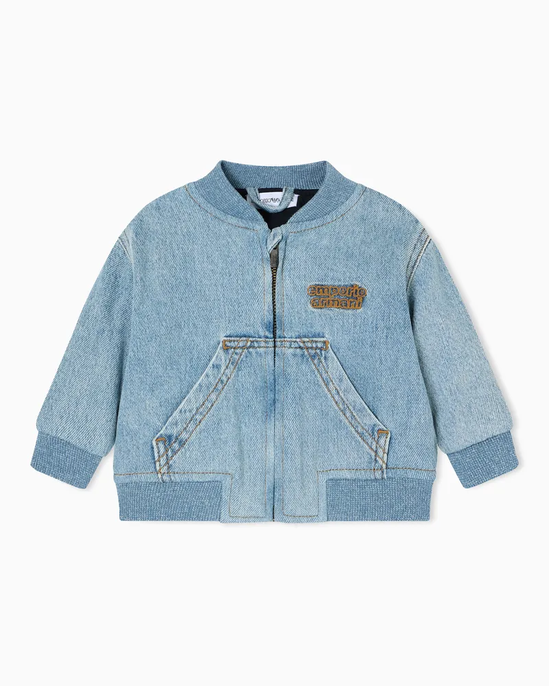 Emporio Armani Blouson aus Denim mit Reißverschluss und Logo-Stickerei Blau