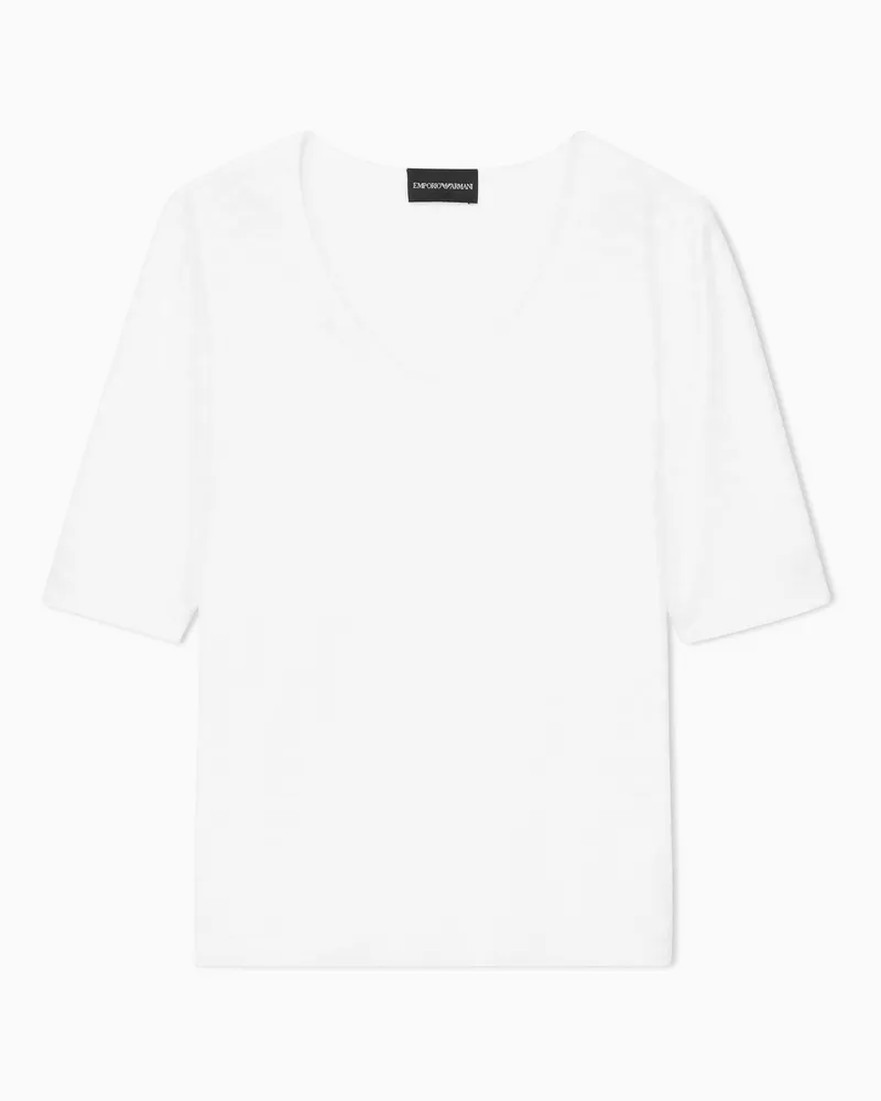 Emporio Armani Pullover aus Bi-Stretch-Nylon-Jersey mit Jacquard Essential Weiß