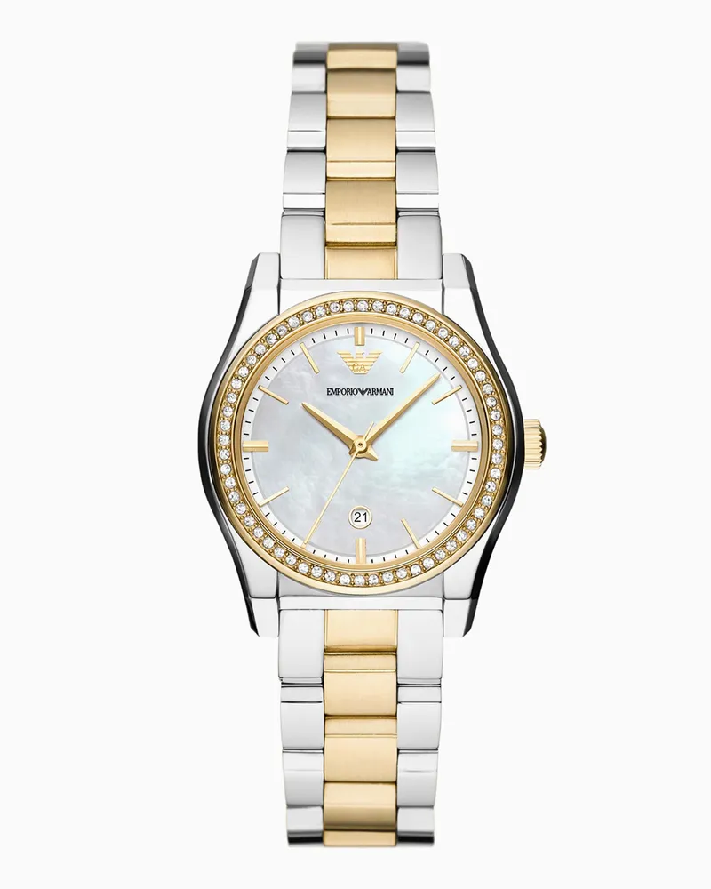 Emporio Armani Uhr mit drei Zeigern, Datumsanzeige und Edelstahlarmband Mehrfarbig