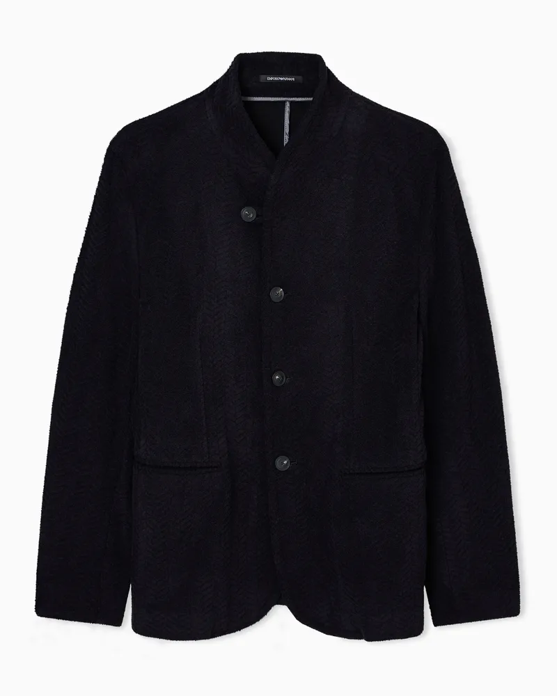 Emporio Armani Jacke mit Grandad-Kragen aus Jersey-Frottee mit Chevron-Motiv Marineblau