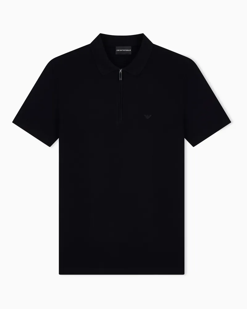 Emporio Armani Regular Fit Poloshirt aus Baumwollpiqué Schwarz