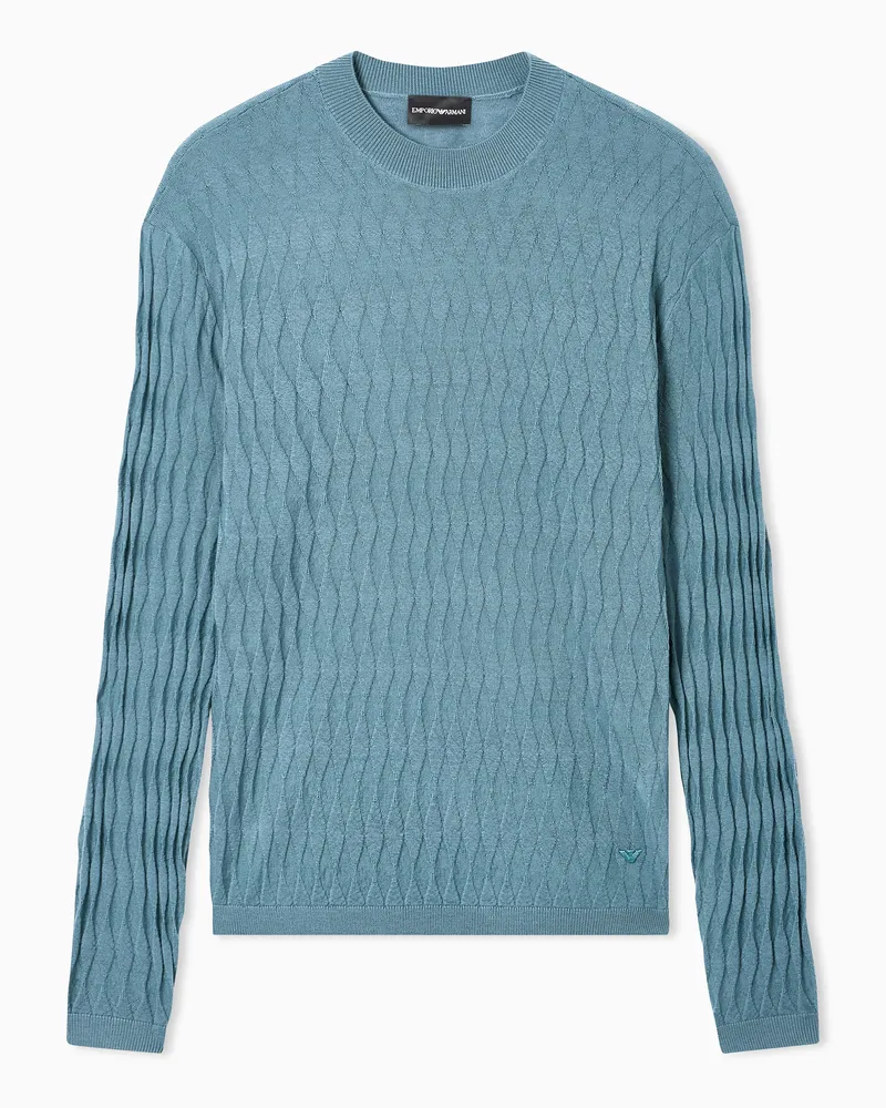 Emporio Armani Pullover aus strukturierter Schurwolle Hellblau