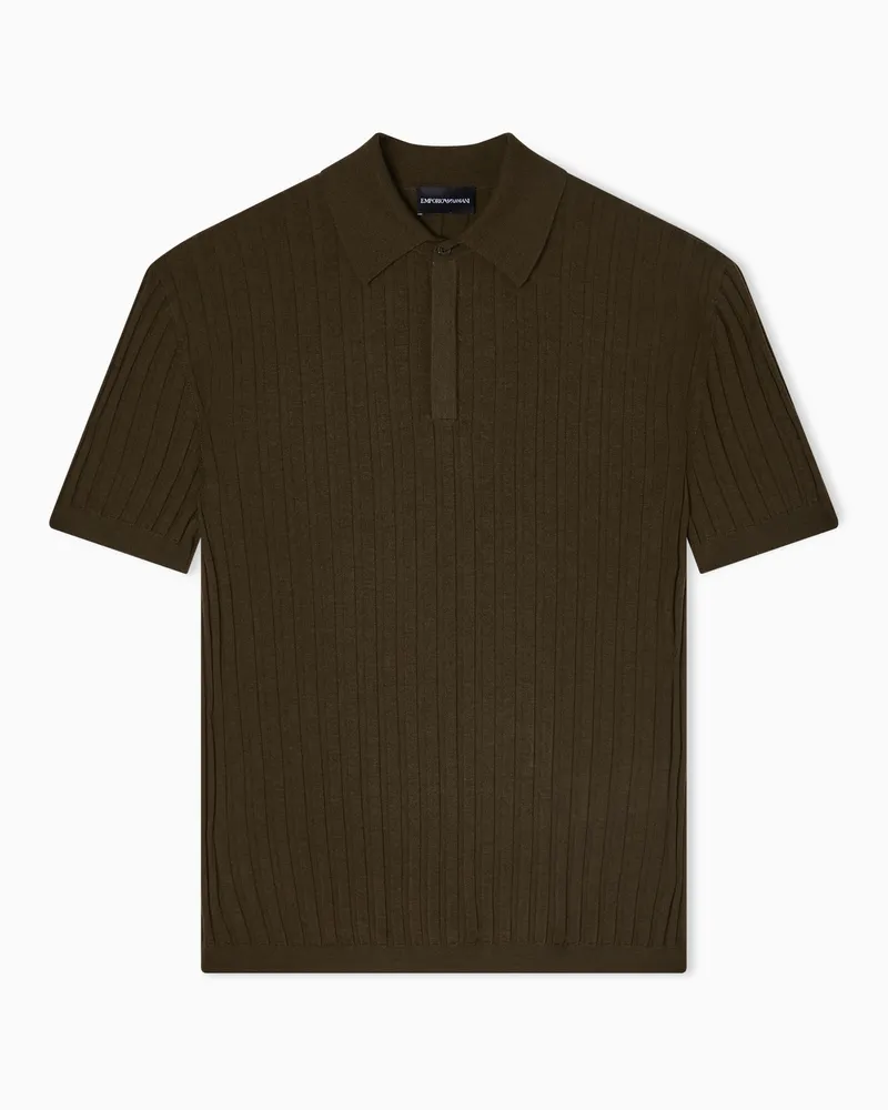 Emporio Armani Travel Essential Jacquard-Polohemd mit Hohlrippstrickkragen Grün
