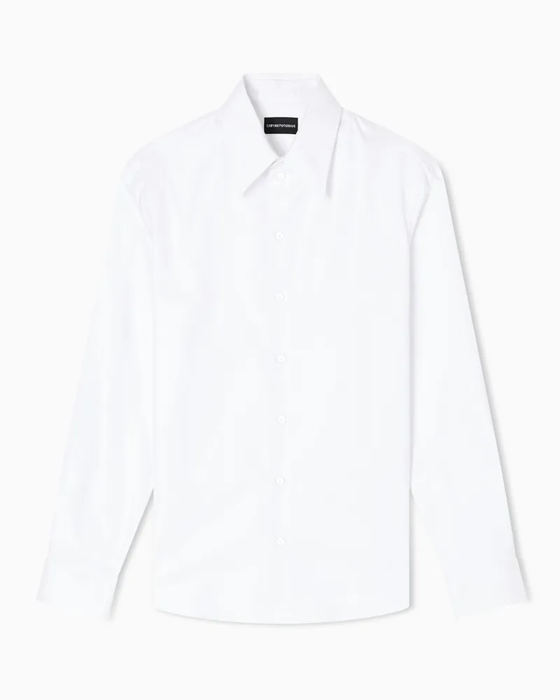 Emporio Armani Hemd aus Jacquard-Stoff mit gesticktem Foliage-Muster Weiß
