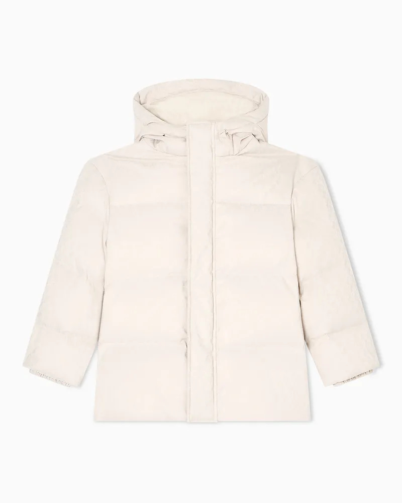 Emporio Armani ASV Anorak mit Kapuze, gefertigt aus Nylon in Jacquard-Stoff-Verarbeitung mit Allover-Logo Beige