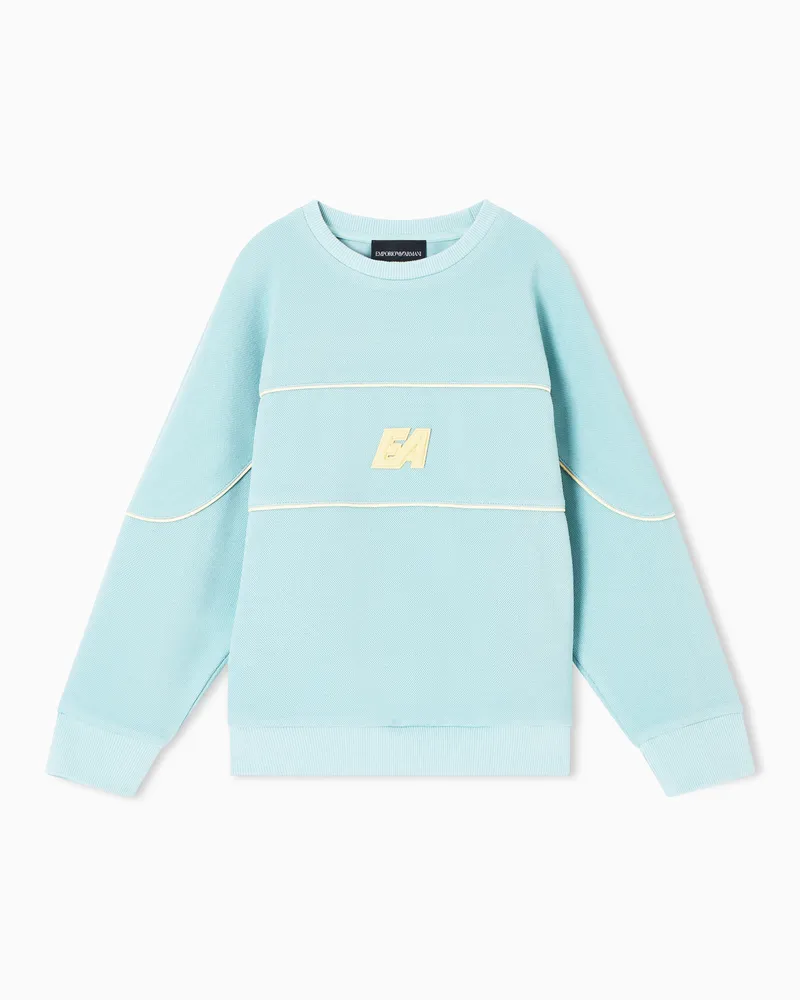Emporio Armani Sweatshirt aus Double-Jersey-Pikee mit Logo und Paspeln Hellblau